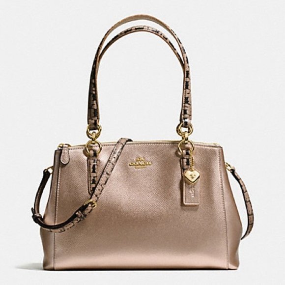 Coach Handbags - COACH Metallic Gold Leather Christie Carryall With Exotic Trim